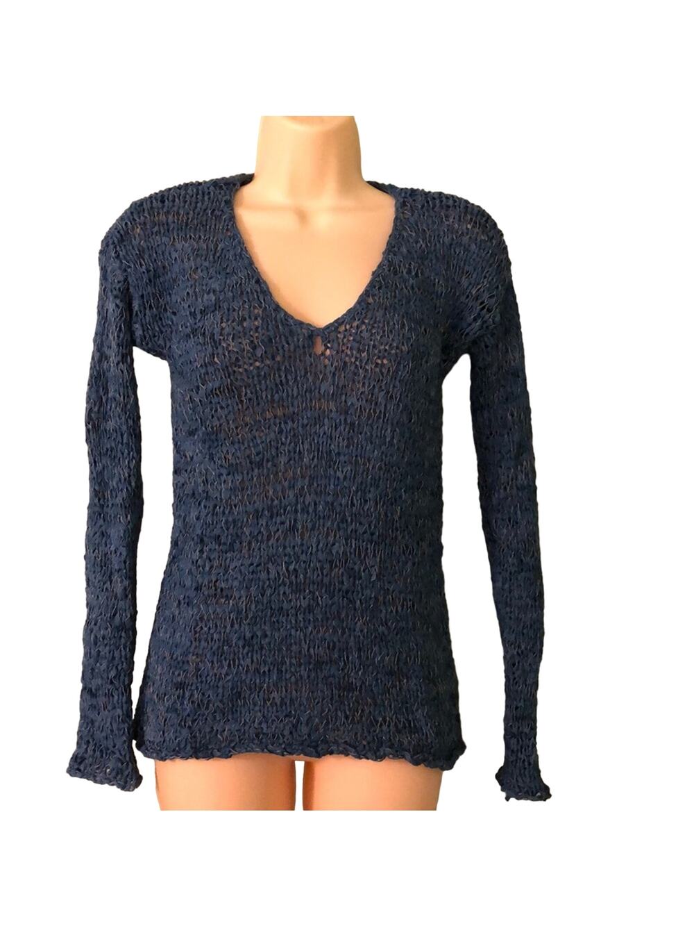 Sonoma Blue V-neck open weave sweater Woman Size Small Long Sleeve